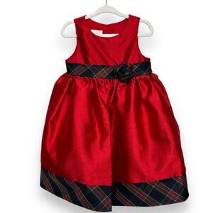 Laura Ashley Red Tafetta Dress with Plaid Trim